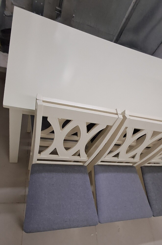 wooden white table with 6 cushione - 3