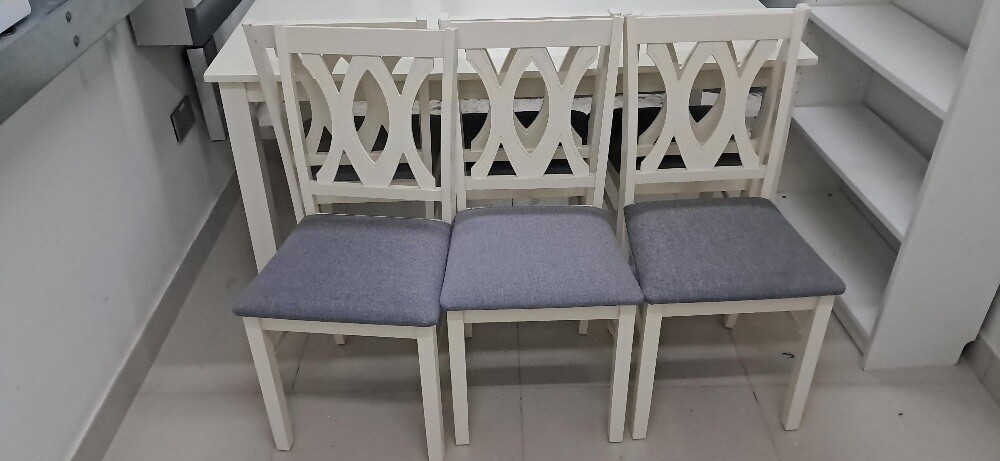 wooden white table with 6 cushione - 1