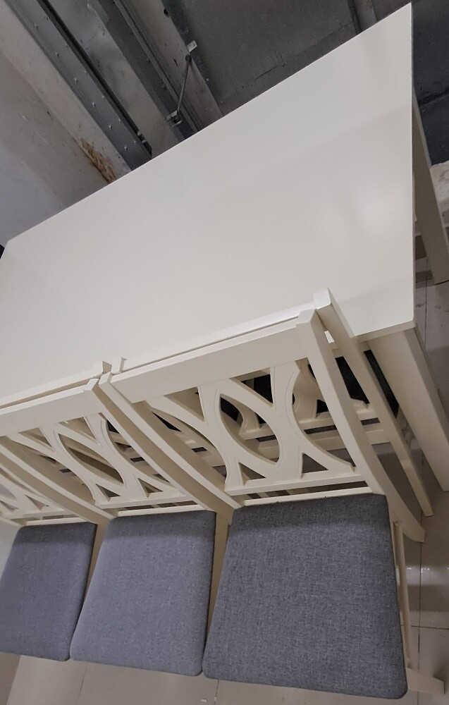 wooden white table with 6 cushione - 4