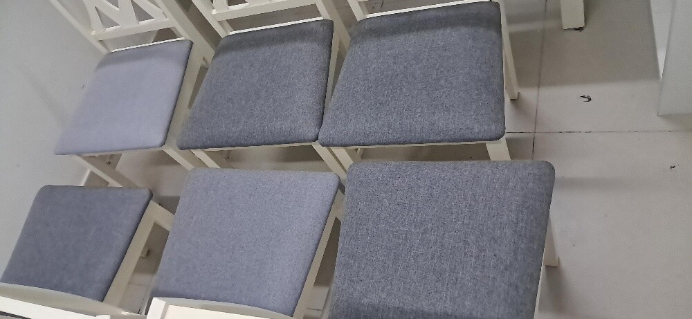 wooden white table with 6 cushione - 5