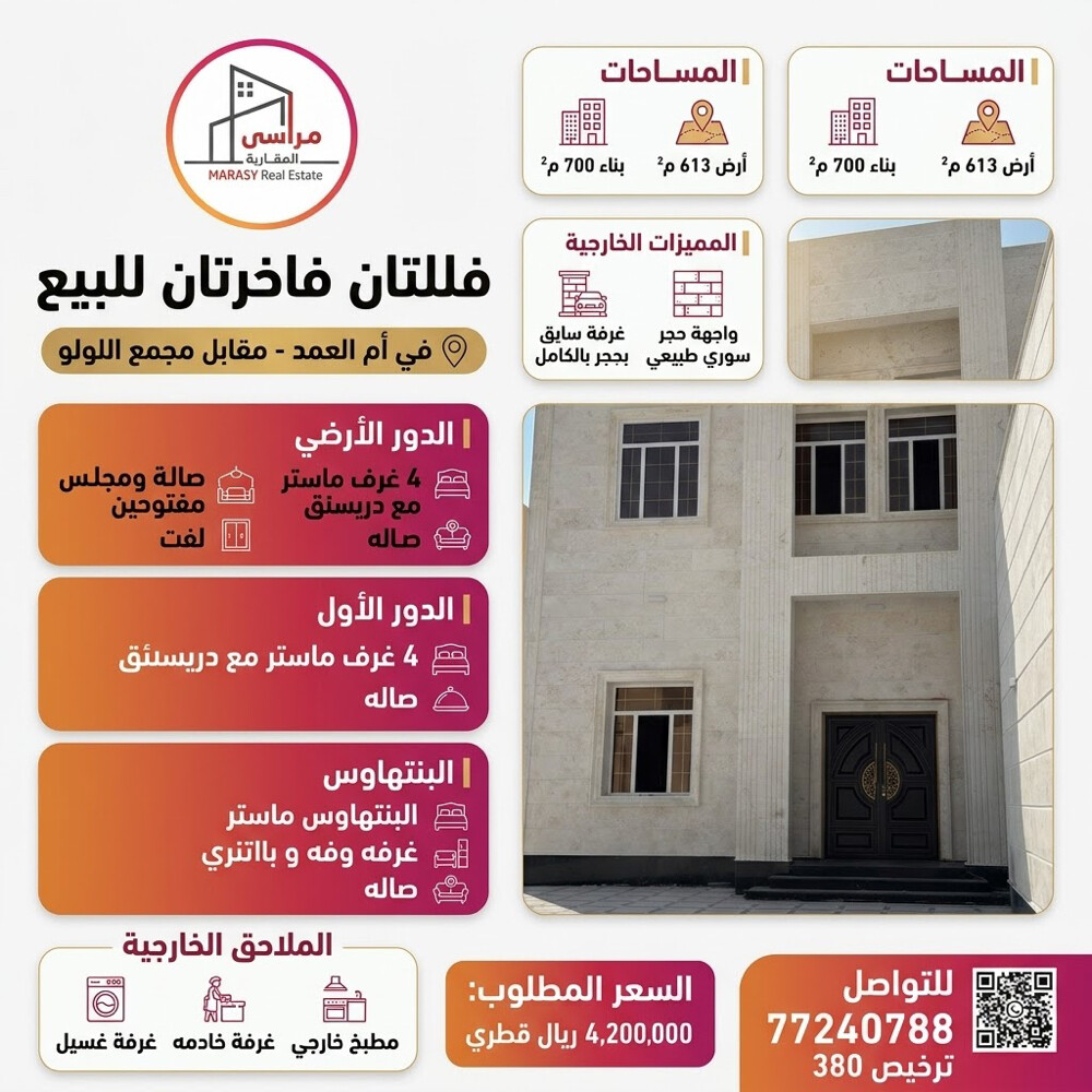 للبيع فيلتين متلاصقات بام العمد - 1