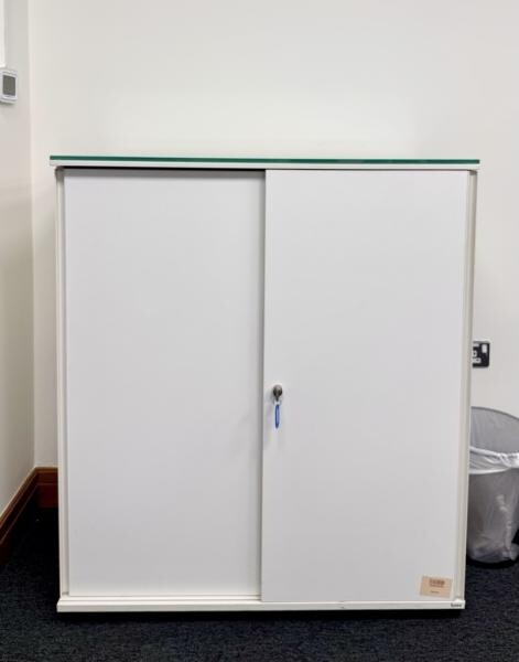 Sliding Door Cabinet w/ Glass Top - 1