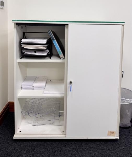 Sliding Door Cabinet w/ Glass Top - 2