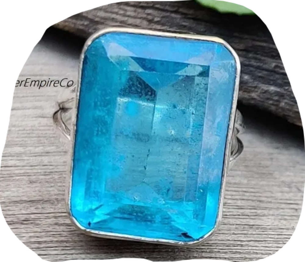 Blue Topaz Men's Ring: Rectangle Bo - 2