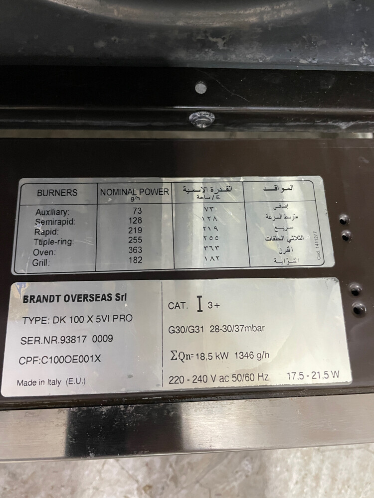 BRANDT OVERSEAS Srl A TYPE: DK 100  - 9