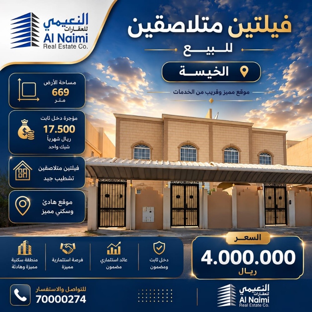للبيع فيلتين متلاصقين الخيسه - 1
