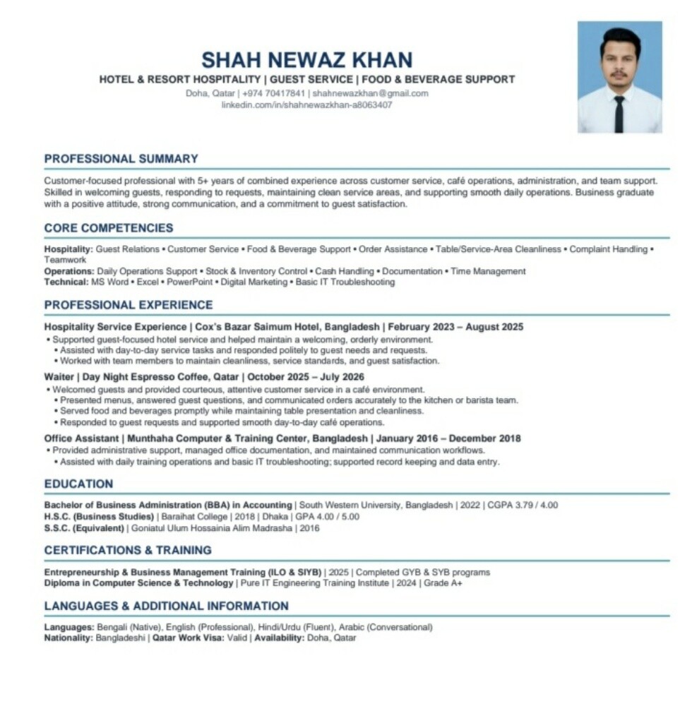 Experienced Hospitality & Food Serv - 1