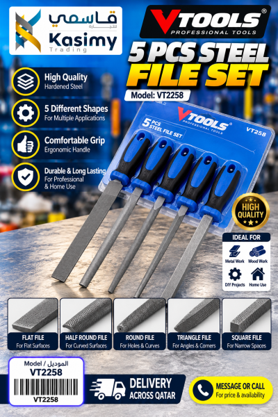 VTOOLS 5-Piece Steel File Set - 1