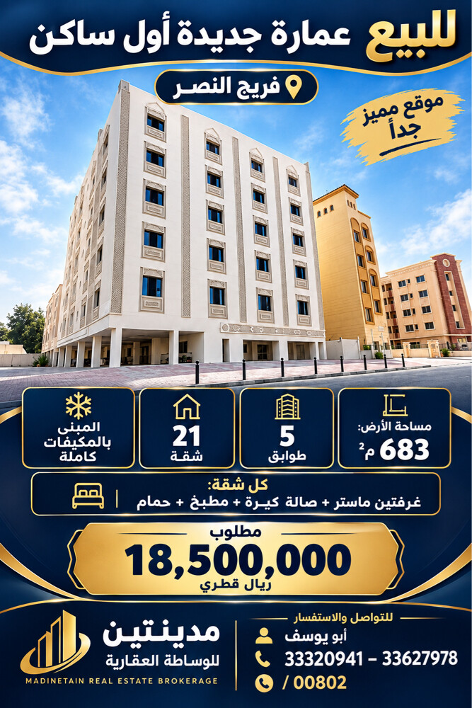 للبيع عمارة جديدة فى النصر  - 1