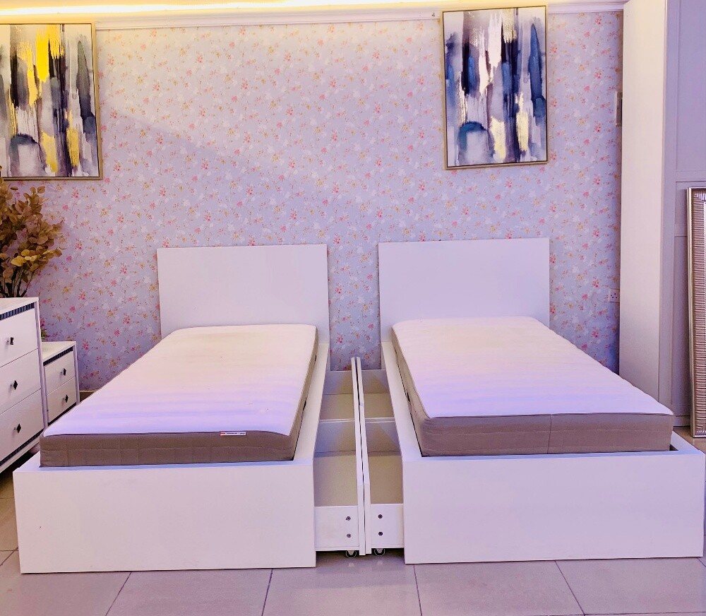 IKEA 2 SINGLE BED WITH MATTRESS. - 1
