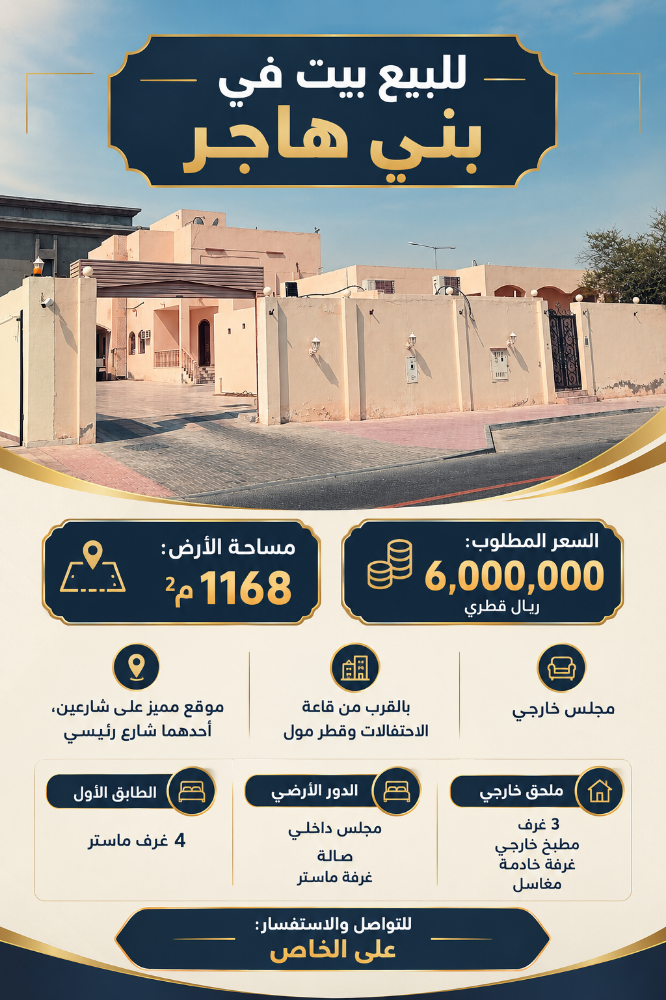 للبيع بيت من طابقين 
فى بنى هاجر - 1
