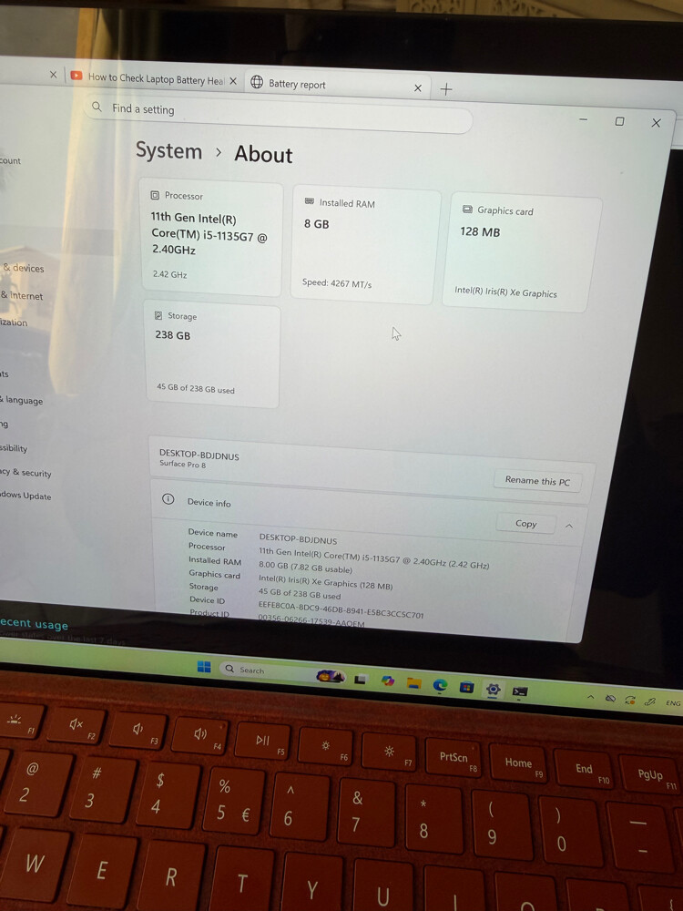 Surface Pro 8 i5 8GB keyboard pen 2 - 8