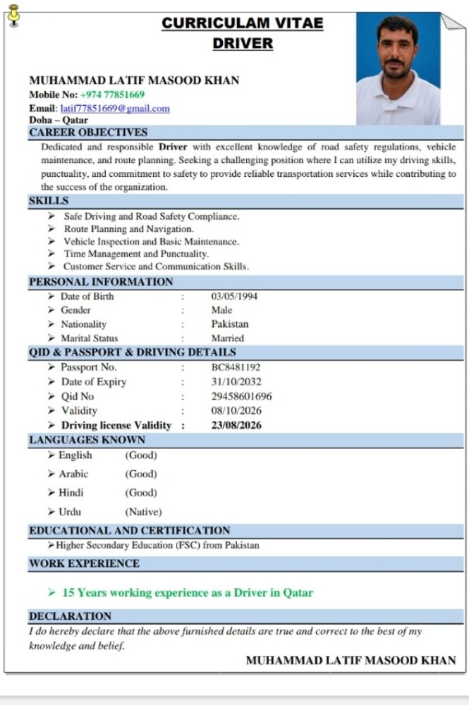 house driver available in qatar - 2