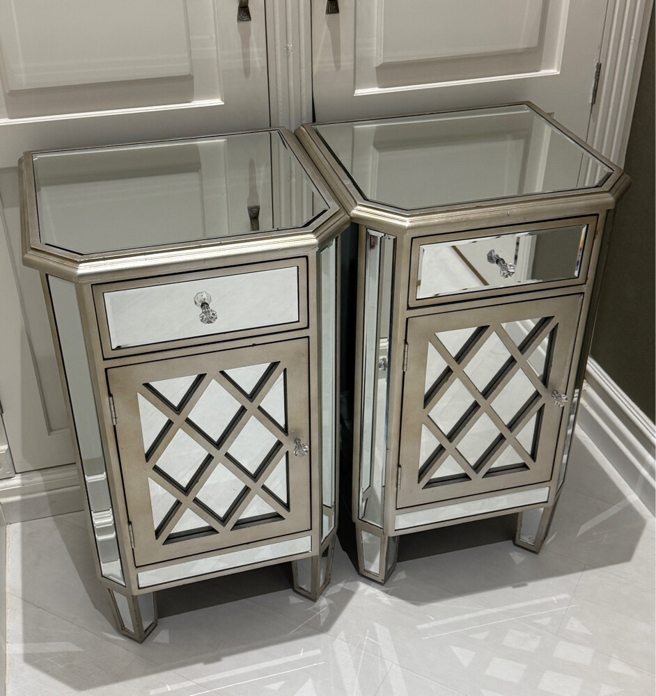 Silver mirrored bedside tables - 1