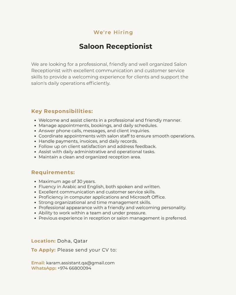 Saloon Receptionist  - 1