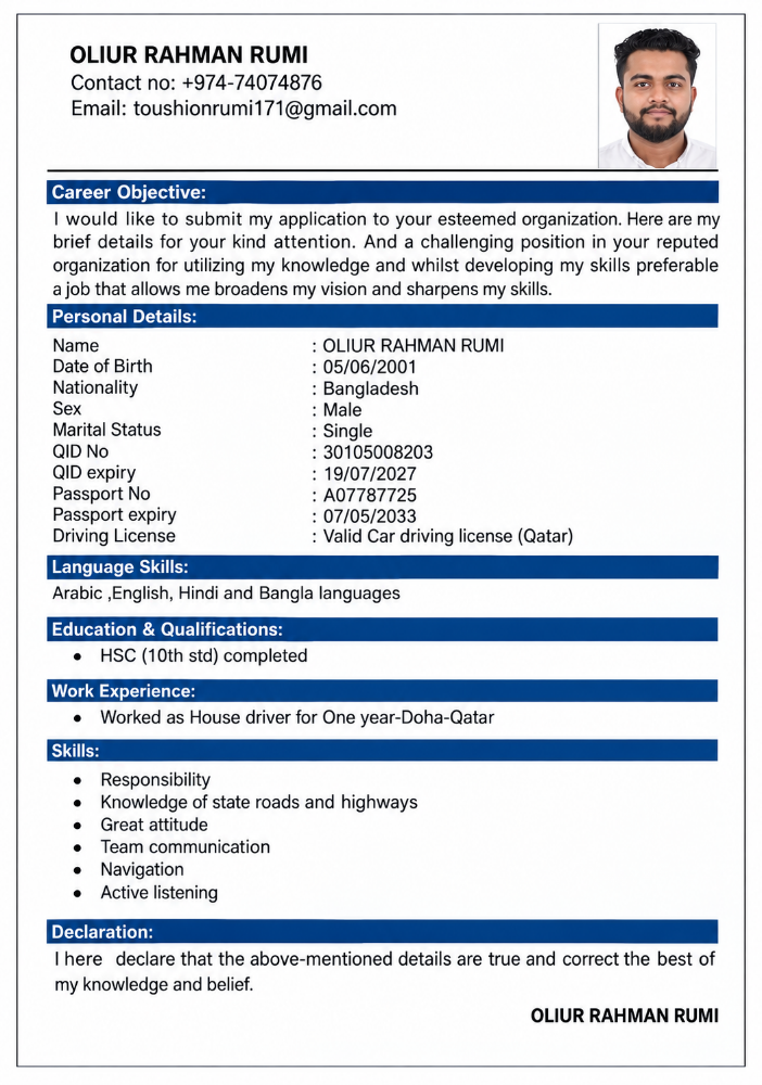 LOOKING FOR LIGHT DRIVER JOB –Qatar - 1