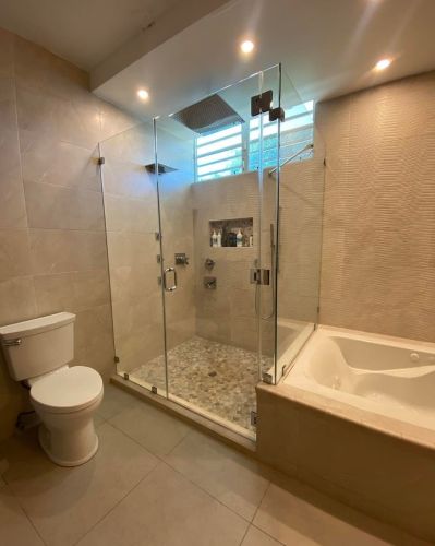 shower cabin glass and mirror
