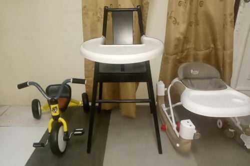 Children's bike, walker and baby