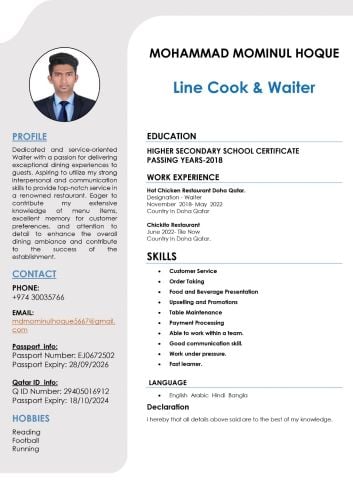 Line  Cook and Waitwr