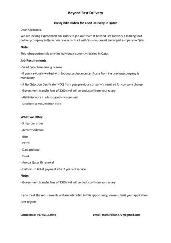 Bike rider hiring for snoonu