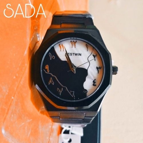 ساعة عربية بمينا فولاذي فاخر