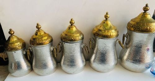 طقم سكريات نحاس ابيض يدوي