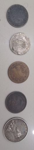 five Old Arabic coins for sale."