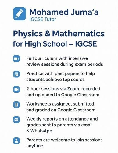 Mohamed Juma’a IGCSE P&M tutor