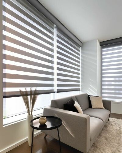 Zebra blinds with curtains
