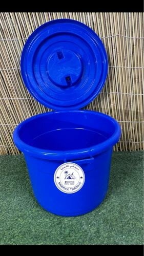 Plastic storage drums.