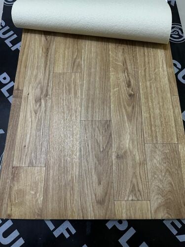 Plastic wallpaper and flooring.