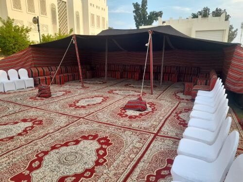 Tables, chairs, sofas, and tents