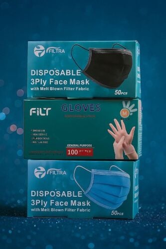 gloves, mask, garbage bin all siz