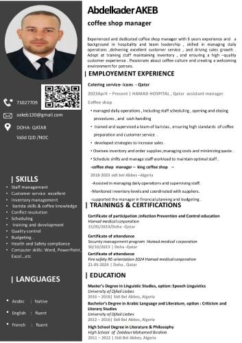 coffee shop manager or restaurant