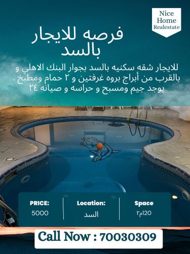 شقه سكنيه للإيجار بالسد 