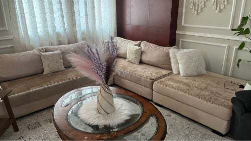 sofas and food table