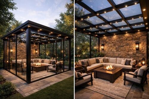 جلسات وبرجلات خارجيه وعشب صناعي