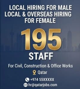 QATAR JOBS: 195 STAFF MALE/FEMALE