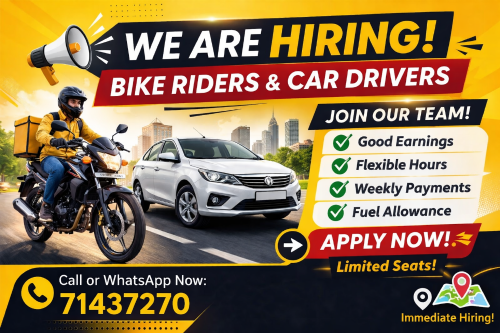 Hiring Bike Riders and Car Driver