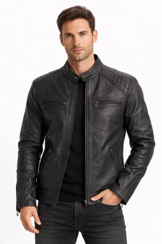 Black Leather Biker Jacket. 