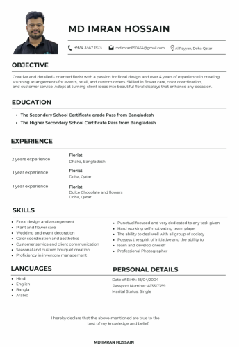 looking for florist job.