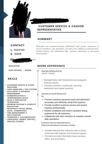 customer service-Sales- Cashier 