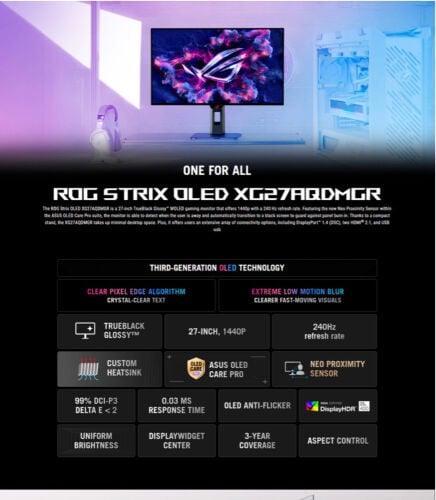 ASUSxg27aqdmgr OLED MONITOR 