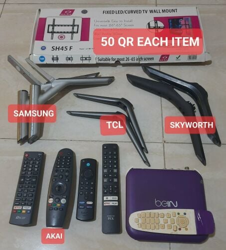 TV STAND, TV LEGS, TV REMOTE