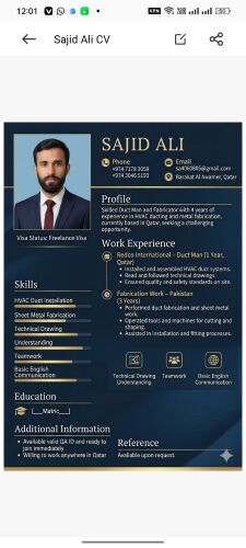 I m looking duct AC technician job