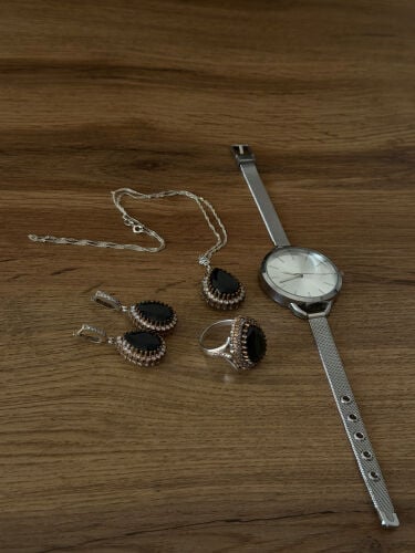 طقم فضه +  ساعه هديه