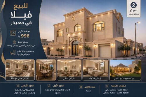 فيلا تصلح للسكن علي شارعين