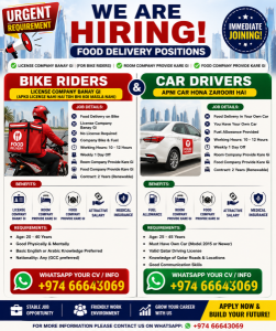 URGENT HIRING  FOOD DELIVERY(QATA)