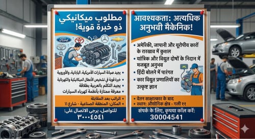 مطلوب ميكانيكي سيارات محترف