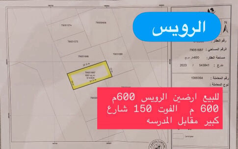 للبيع ارضين الرويس 600 م 600 م 